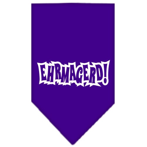 A colorful pet bandana featuring the phrase 'Ehrmagerd!' screen printed in a fun font, designed for dogs of all sizes.